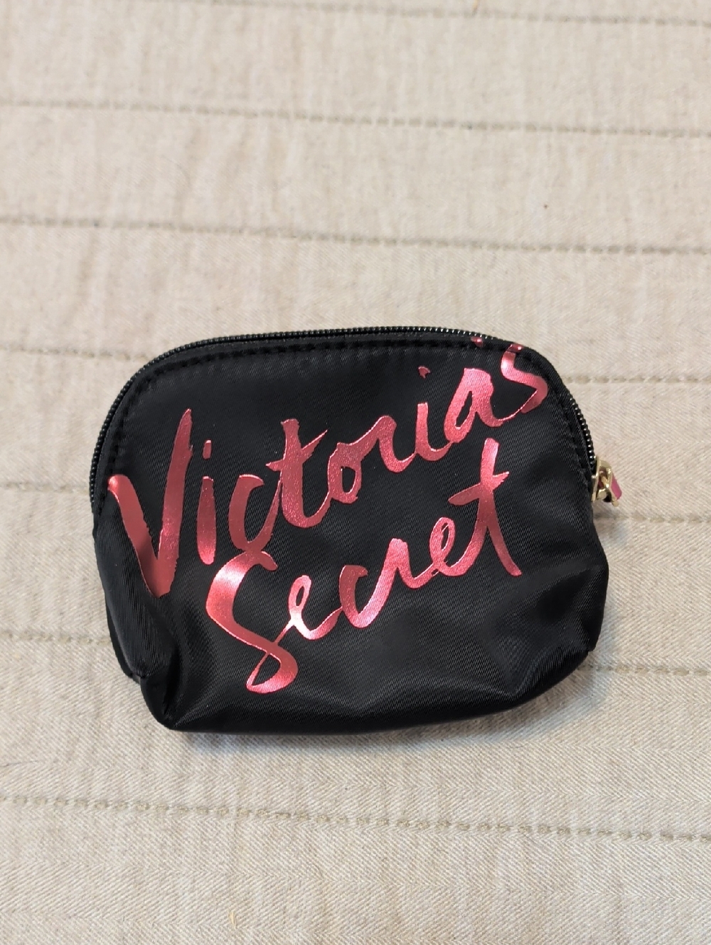 Victoria's Secret Black Pouch with Metallic Pink Script Logo